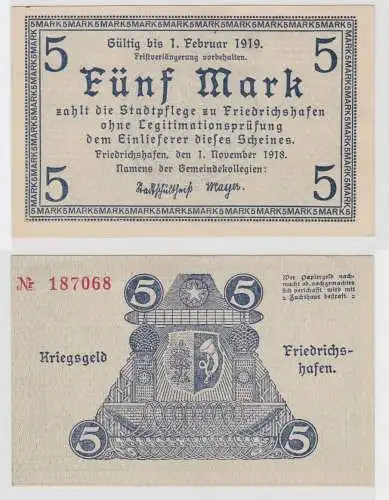5 Mark Banknote Notgeld Friedrichshafen 01. November 1918 (136279)