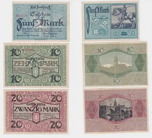 5, 10 & 20 Mark Banknoten Stadt Frankfurt a.M. 15.10.1918 (135630)