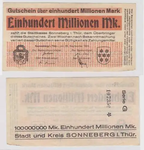 100 Millionen Mark Banknote Sonneberg in Thüringen 25.09.1923 (137424)