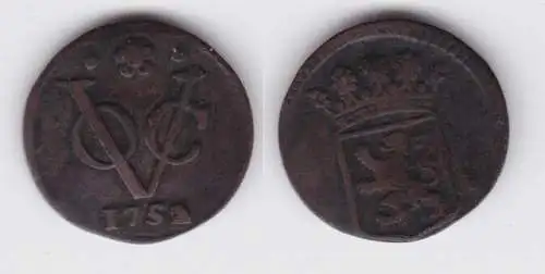 1/2 Duit Bronze Münze Niederländisch Indien 1752 (126963)
