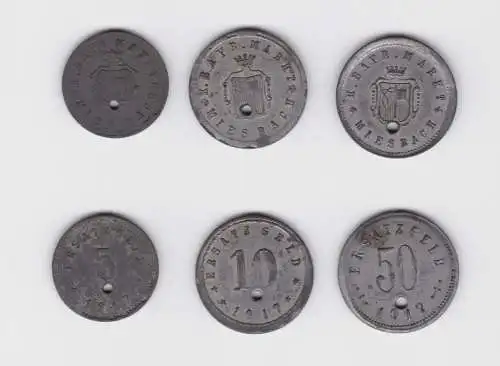 5,10 & 50 Pfennig Zink Notgeld Münzen Stadt Miesbach 1917 (139715)