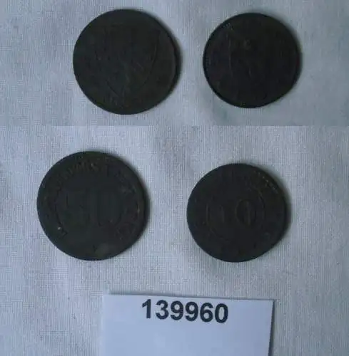 10 & 50 Pfennig Notgeld Zink Münzen Stadt Giessen 1918 (139960)