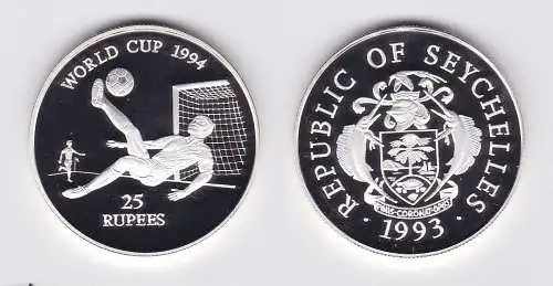 25 Rupees Silbermünze Seychellen Fussball WM in der USA 1994, 1993 (123230)