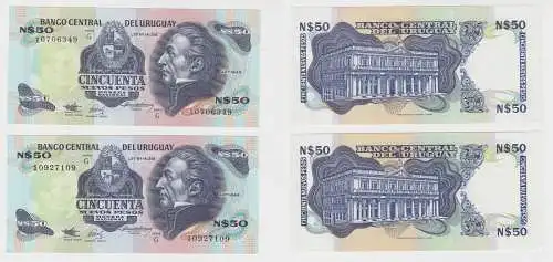 2 Uruguay Banknoten 50 Nuevo Peso (1988-89) P 61A Bankfrisch UNC (138209)