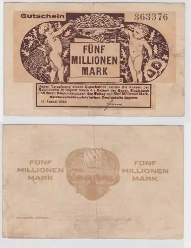 5 Millionen Mark Banknote Reichsverkehrsministerium Zweigstelle Bayern (122098)
