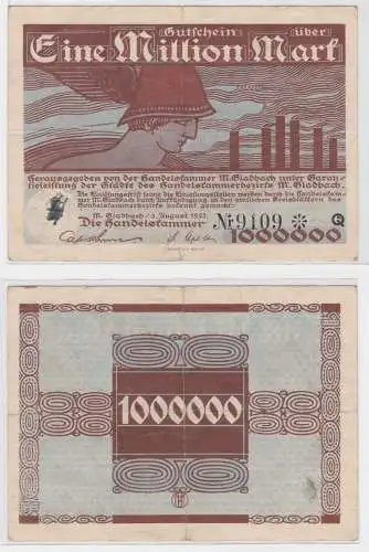 1 Million Mark Banknote Handelskammern Mönchen Gladbach 3.8.1923 (122480)
