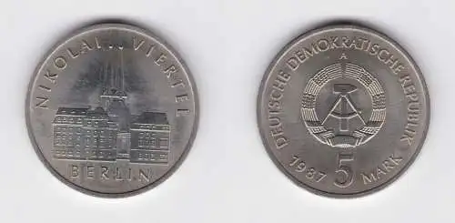 DDR Gedenk Münze 5 Mark Berlin Nikolai Viertel 1987 Stempelglanz (137116)
