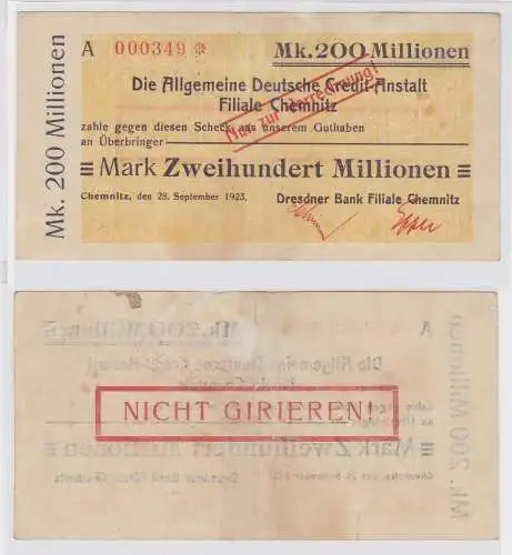 200 Millionen Mark Banknote allg.Dt.Credit Anstalt Chemnitz 28.09.1923 (121682)