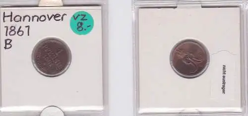 1 Pfennig Kupfer Münze Hannover 1861 B (121115)