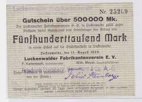 500000 Mark Banknote Luckenwalder Fabkrikantenverein e.V. 11.8.1923 (122073)