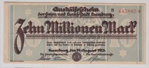 10 Millionen Mark Banknote Aushilfsschein Hansestadt Hamburg 24.8.1923 (135773)