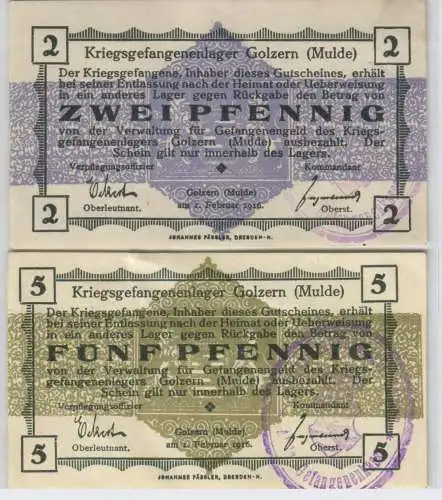 2 & 5 Pfennig Banknoten Kriegsgefangenenlager Golzern Mulde 1.Weltkrieg (126532)