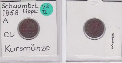 1 Pfennig Kupfer Münze Schaumburg - Lippe 1858 A (121499)