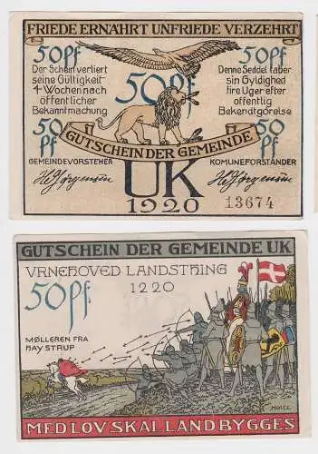 50 Pfennig Banknote Notgeld Gemeinde UK Dänemark 1920 (121648)
