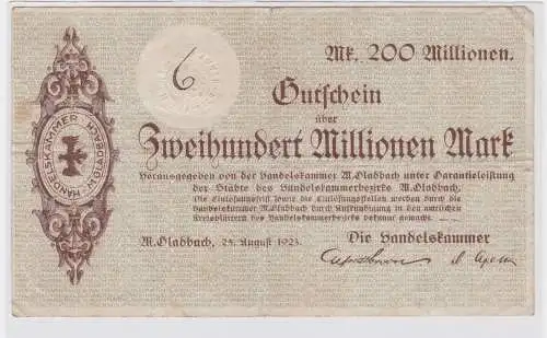 200 Millionen Mark Banknote M.Gladbach die Handelskammer 25.08.1923 (122568)