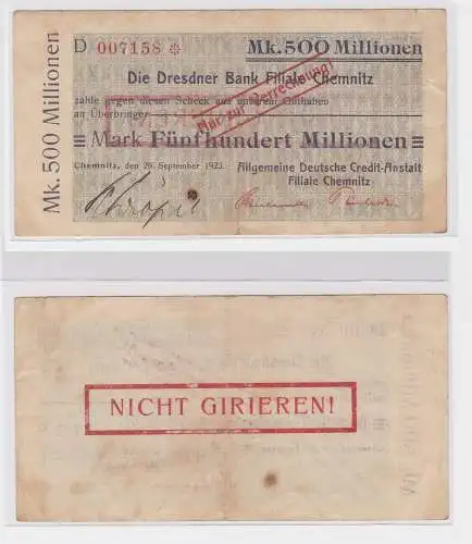 500 Millionen Mark Banknote Chemnitz Dresdner Bank 28.9.1923 (122566)