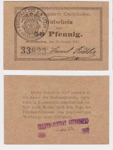 50 Pfennig Gutschein Notgeld Stadt Osterhofen 25.1.1917 (122265)