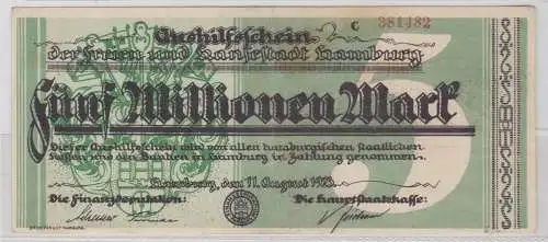 5 Millionen Mark Banknote Aushilfsschein Hansestadt Hamburg 11.8.1923 (135695)