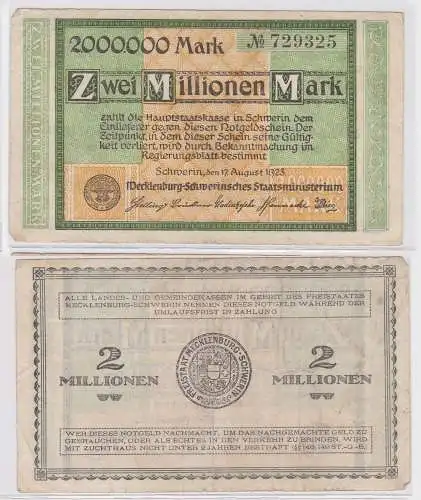 2 Millionen Mark Banknote Freistaat Mecklenburg Schwerin 17.8.1923 (122608)