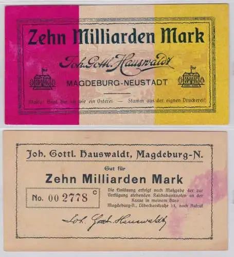 10 Milliarden Mark Banknote Magdeburg Neustadt Joh.Gottl.Hauswaldt 1923 (132272)