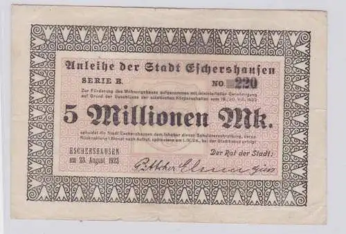 5 Millionen Mark Banknote Inflation Stadt Eschershausen 23.08.1923 (126228)
