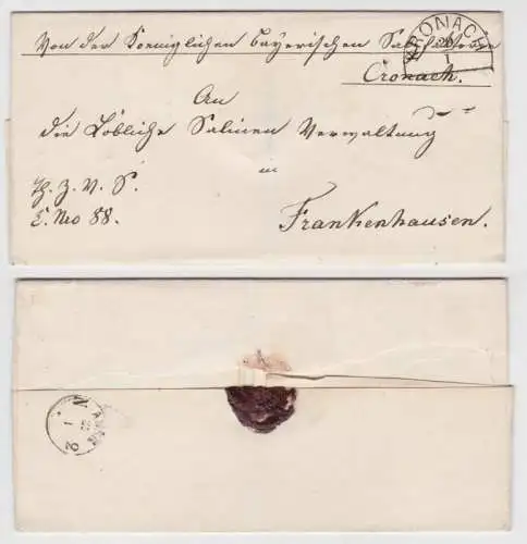 94466 seltener Siegelbrief Vorphilatelie von Kronach nach Frankenhausen um 1850