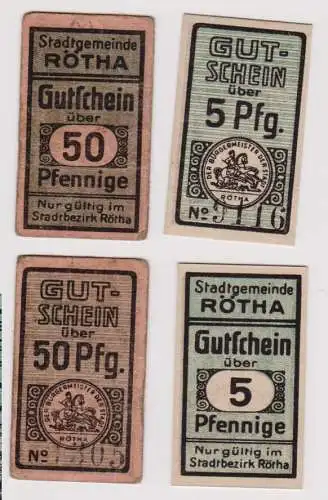 5 & 50 Pfennig Banknote Notgeld Stadtgemeinde Rötha ohne Jahr (120759)