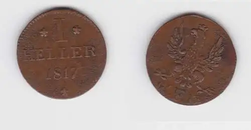 1 Heller Kupfer Münze Stadt Frankfurt 1817 f.ss (136159)