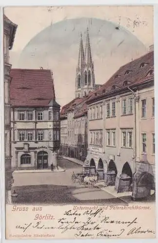 56721 Ak Gruß aus Görlitz Untermarkt und Peterskirchthürme 1900