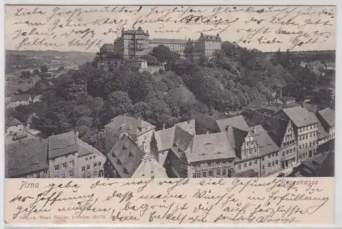 36338 Ak Pirna Bergstraße und Schloss Sonnenstein 1905