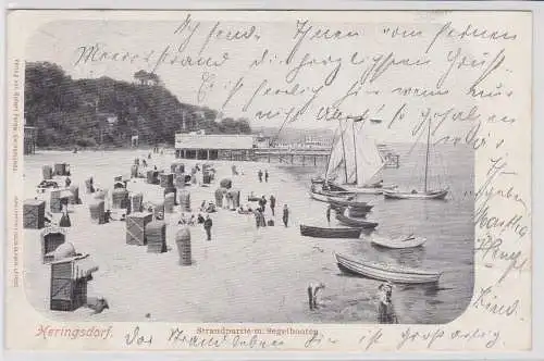 54007 Ak Heringsdorf Strandpartie mit Segelbooten 1904