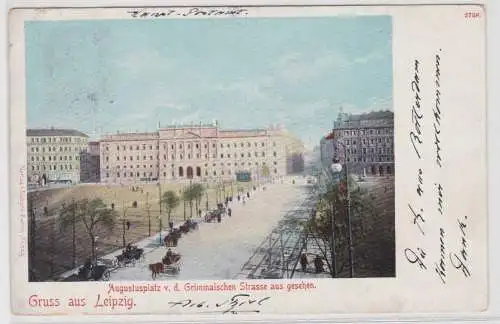 35166 Ak Gruss aus Leipzig - Augustusplatz v.d. Grimmaischen Straße aus 1901