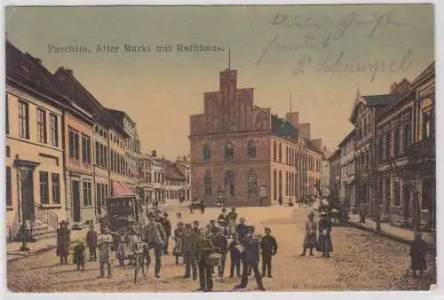 68282 Ak Parchim alter Markt mit Rathaus 1908