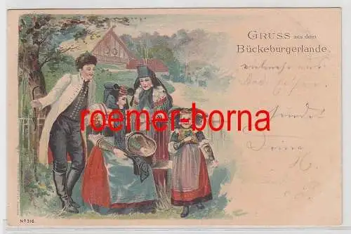 62784 Künstler Ak Gruss aus dem Bückeburgerlande Trachten 1899