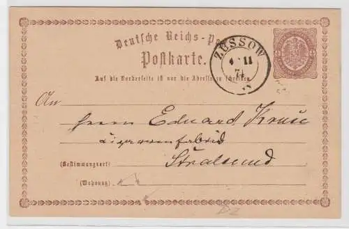97481 DR Ganzsachen Postkarte Plattenfehler P1D2 Züssow nach Stralsund 1874