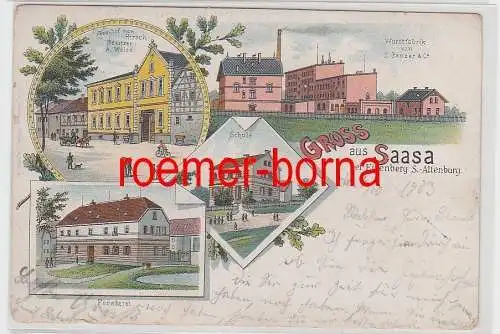 78163 Ak Lithografie Gruss aus Saasa bei Eisenberg S.-Altenburg Wurstfabrik 1903