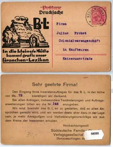 68095 DR Ganzsachen Postkarte PP32 Süddeutsche Familien-Chronik Donaueschingen