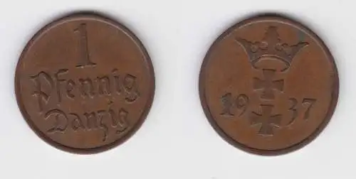 1 Pfennig Kupfer Münze Danzig 1937 Jäger D 2 ss+ (156322)