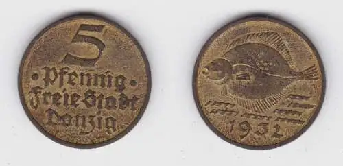 5 Pfennig Messing Münze Danzig 1932 Flunder ss (156306)
