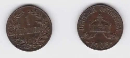 1 Heller Kupfer Münze Deutsch Ostafrika 1905 J f.vz Jäger 716 (156300)