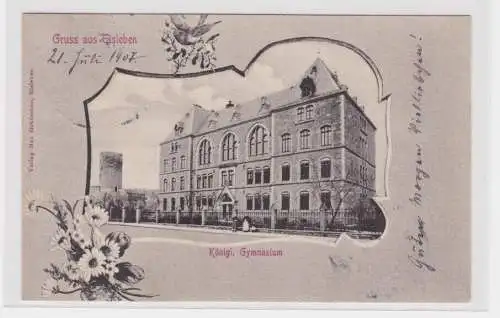 907516 Rahmen AK Gruss Eisleben - königl. Gymnasium 1907