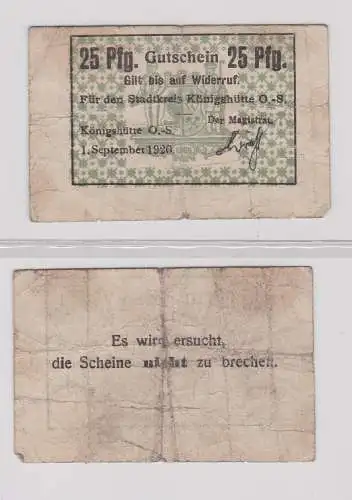 25 Pfennig Banknote Notgeld Stadt Königshütte Chorzów 1.9.1920 (140022)