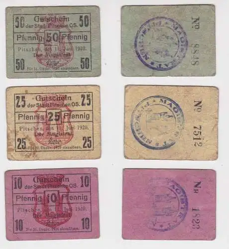 3 Banknoten Notgeld Stadt Pitschen Byczyna Polen 11.Juni 1920 (149885)