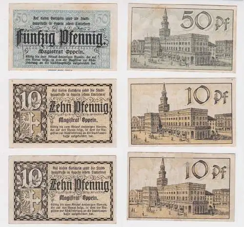 3 Banknoten Notgeld Stadt Oppeln Opole Polen (1920) (149549)