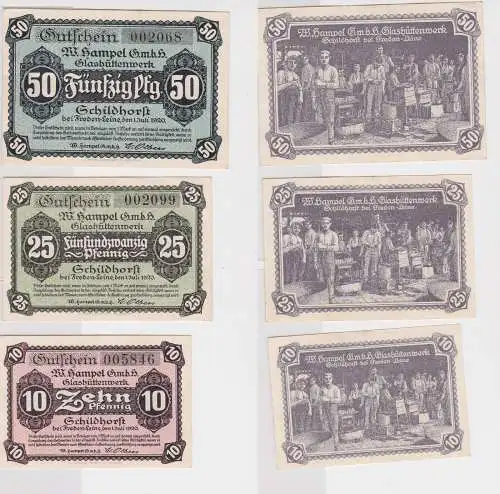 3 Banknote Notgeld Schildhorst W.Hampel GmbH Glashüttenwerk 1920 (142560)