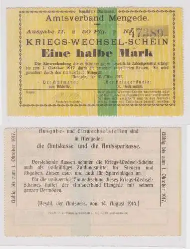 1/2 Mark Banknote Kriegswechselschein Amtsverband Mengede 10.3.1917 (143450)