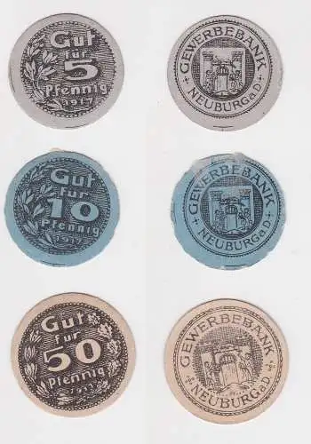 5, 10 und 50 Pfennig Banknote Notgeld Gewerbebank Neuburg a.D. (148887)