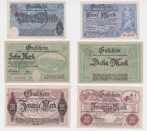 5, 10, 20 Mark Banknote Notgeld Amtshauptmannschaft Annaberg 1.11.1918 (144525)