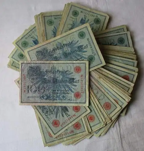 Sammlung mit 100 Banknoten 100 Mark 1908 Deutschland Siegel rot + grün (111726)