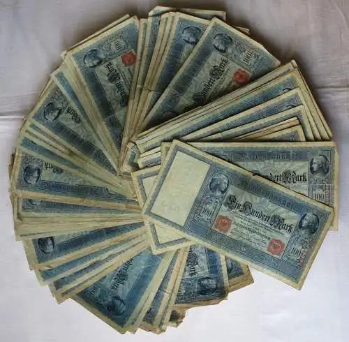 Sammlung mit 100 Banknoten 100 Mark "Flotten Hunderter" Siegel rot+grün (111155)